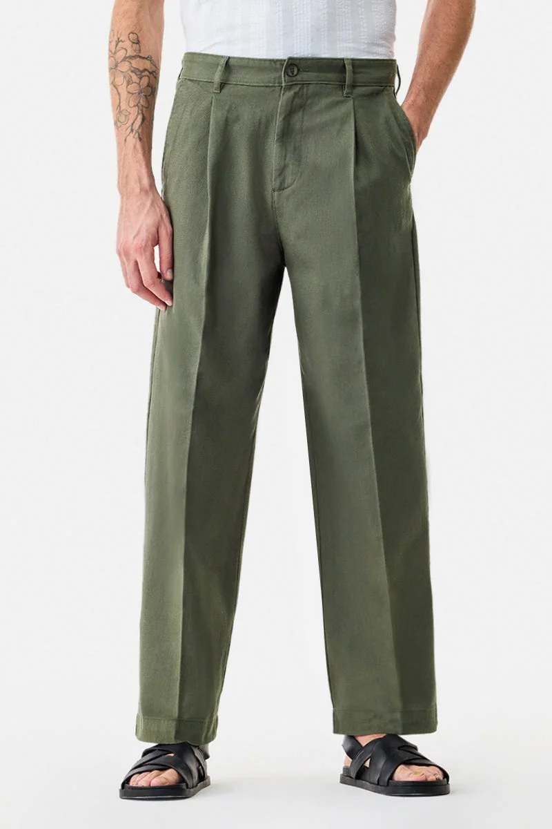 Snitch Olive 100% Cotton Baggy Trousers for Men | Best Price UAE